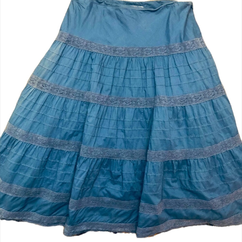 Jones New York Sport Boho MIDI Skirt 100% Cotton SIZE 4 with LACE Detail